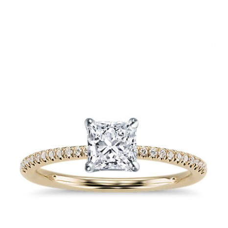 Princess Cut Pave Engagement Ring in 14K Yellow Gold